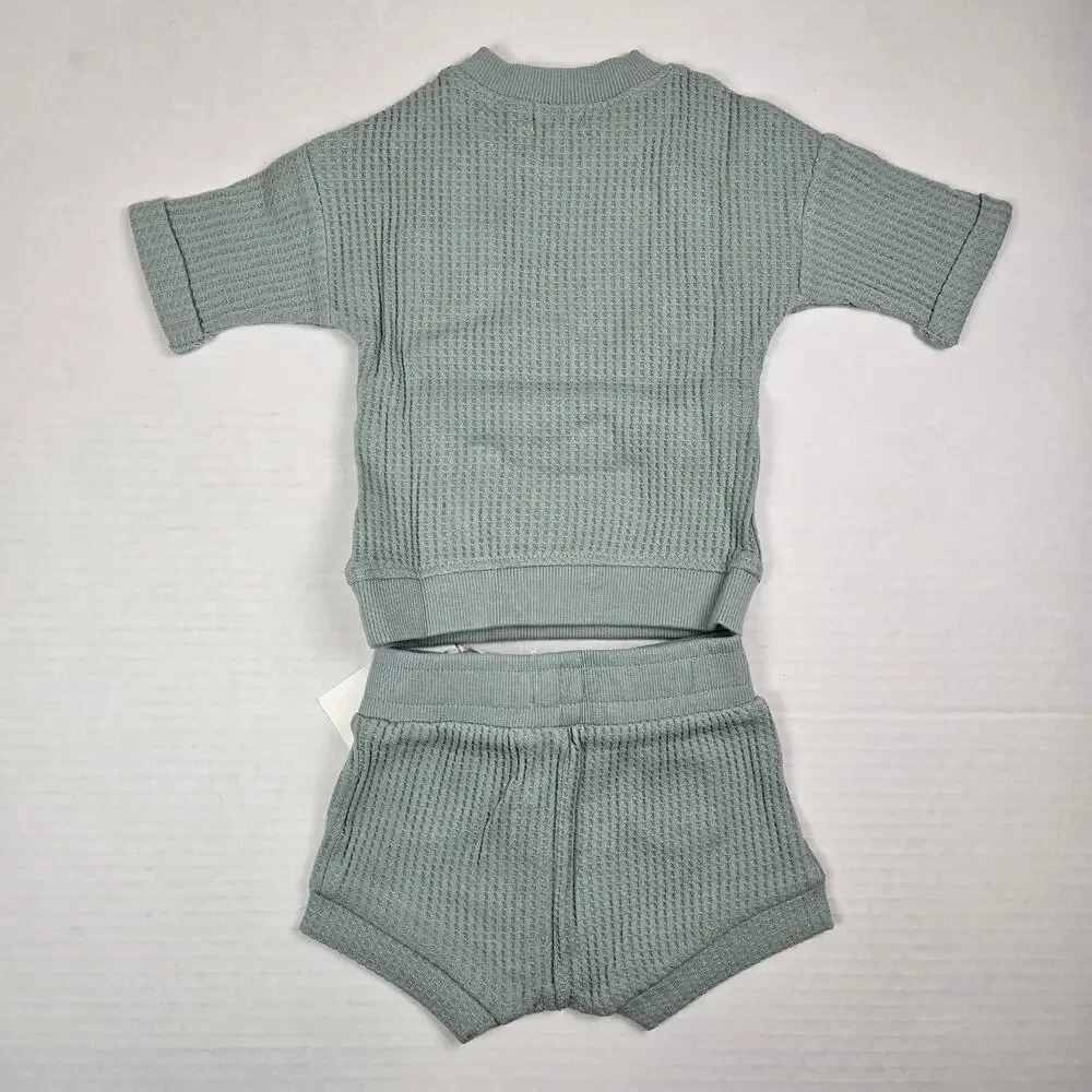 NWT Jamie Kay Organic Cotton Waffle Knit Easton Top Seb Shorts Size 6/12m Rain